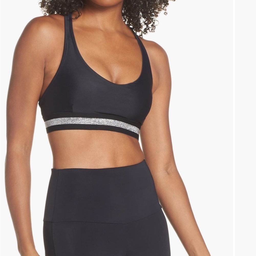 Onzie Y-Back Sports Bra in Black Silver Size Large